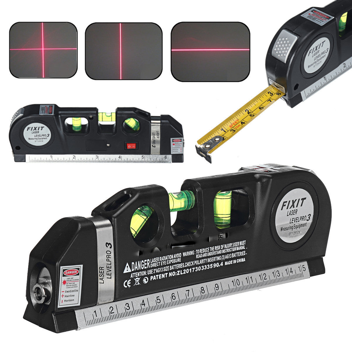 Лазерний рівень Laser Level Pro 3 з рулеткою та лінійкою для точної розмітки | Купити в Україні - Nekasell