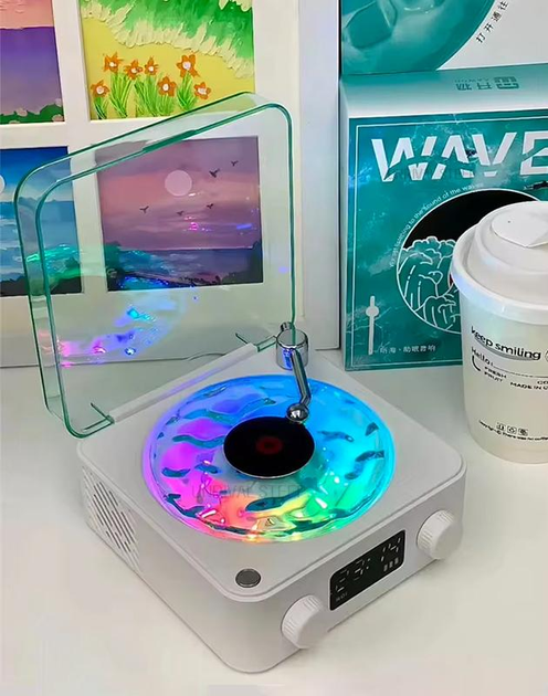 Бездротова колонка Bluetooth у вигляді вінілового програвача-грамофона з годинником та нічником 🎶🕰️ - Nekasell