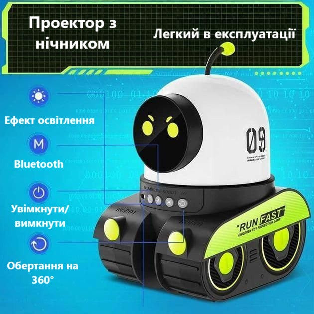 Нічник-Проектор Droid E03 з Bluetooth Колонкою (Акумулятор 1200 mAh): Дитячий Світильник 3в1