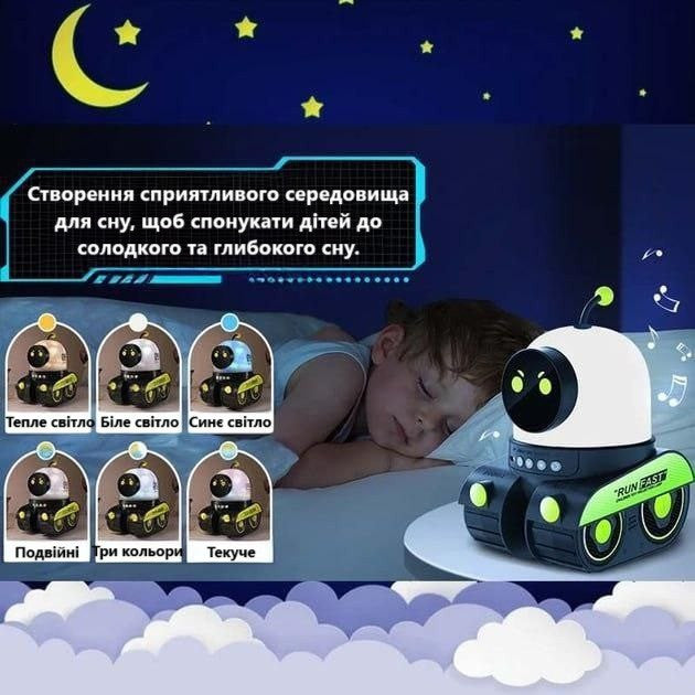 Нічник-Проектор Droid E03 з Bluetooth Колонкою (Акумулятор 1200 mAh): Дитячий Світильник 3в1 - Nekasell