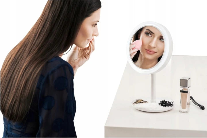 Кругле косметичне дзеркало з LED підсвічуванням та вентилятором Beauty Breeze Mirror | Настільне дзеркало для макіяжу зі збільшенням - Nekasell