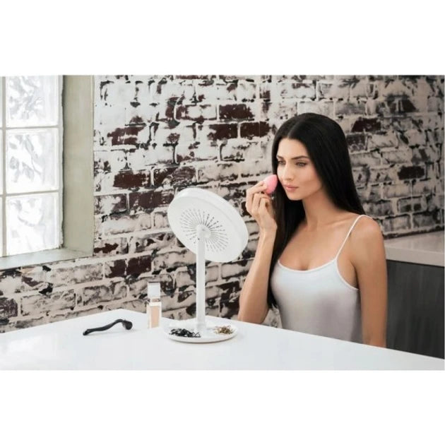 Кругле косметичне дзеркало з LED підсвічуванням та вентилятором Beauty Breeze Mirror | Настільне дзеркало для макіяжу зі збільшенням - Nekasell