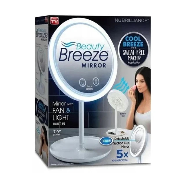 Кругле косметичне дзеркало з LED підсвічуванням та вентилятором Beauty Breeze Mirror | Настільне дзеркало для макіяжу зі збільшенням - Nekasell