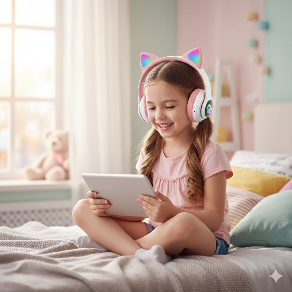 Дитячі бездротові навушники "Котячі вушка" | Bluetooth, з мікрофоном та LED-підсвіткою