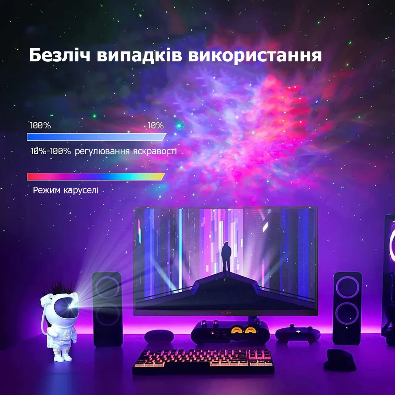 Лазерний проектор Зоряного неба «Астронавт»: Нічник для дітей та дорослих | Проектор галактики ASTRONAUT з пультом - Nekasell