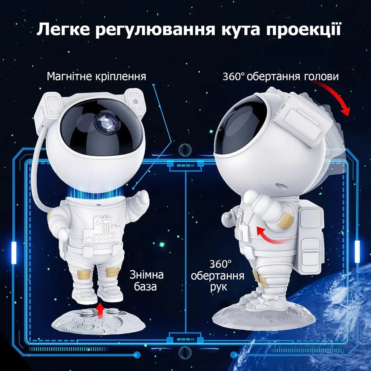 Лазерний проектор Зоряного неба «Астронавт»: Нічник для дітей та дорослих | Проектор галактики ASTRONAUT з пультом - Nekasell