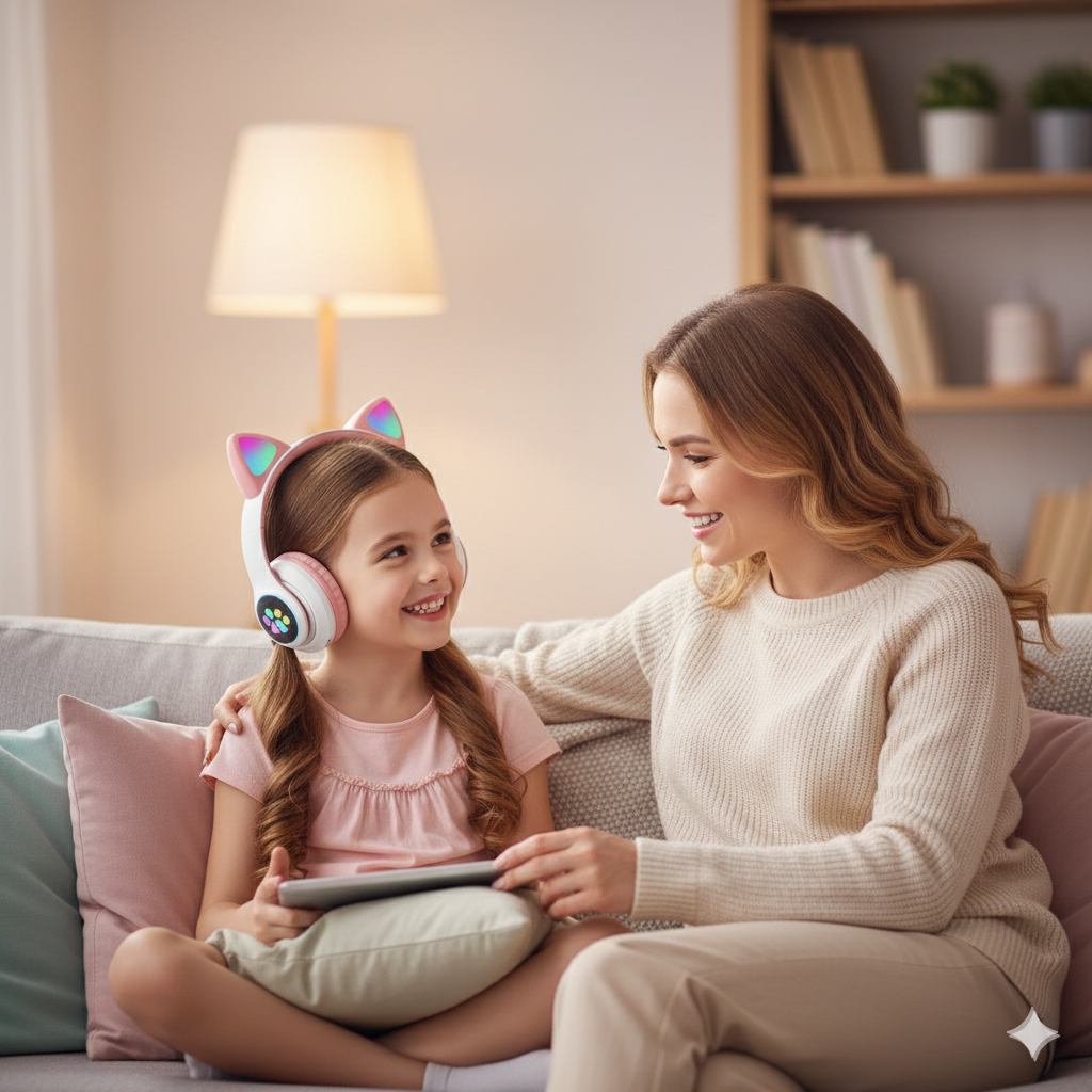 Дитячі бездротові навушники "Котячі вушка" | Bluetooth, з мікрофоном та LED-підсвіткою