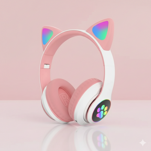 Дитячі бездротові навушники "Котячі вушка" | Bluetooth, з мікрофоном та LED-підсвіткою