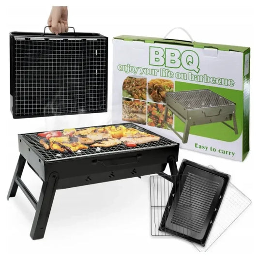 Переносний складаний мангал для барбекю 43х29 см | Туристичний мангал BBQ з решіткою гриль | Компактний "чемоданчик" - Nekasell