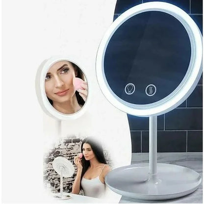 Кругле косметичне дзеркало з LED підсвічуванням та вентилятором Beauty Breeze Mirror | Настільне дзеркало для макіяжу зі збільшенням - Nekasell