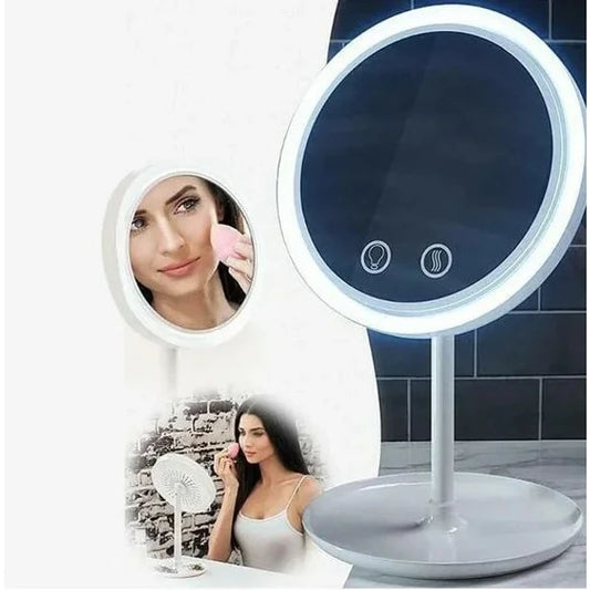 Кругле косметичне дзеркало з LED підсвічуванням та вентилятором Beauty Breeze Mirror | Настільне дзеркало для макіяжу зі збільшенням - Nekasell