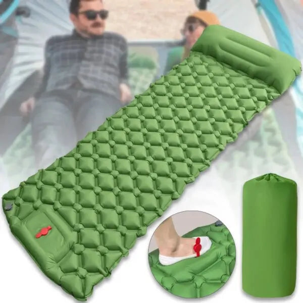 Надувний туристичний каремат (килимок) 190х60х5 см з подушкою та ножним насосом