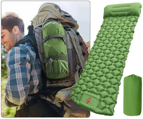 Надувний туристичний каремат (килимок) 190х60х5 см з подушкою та ножним насосом