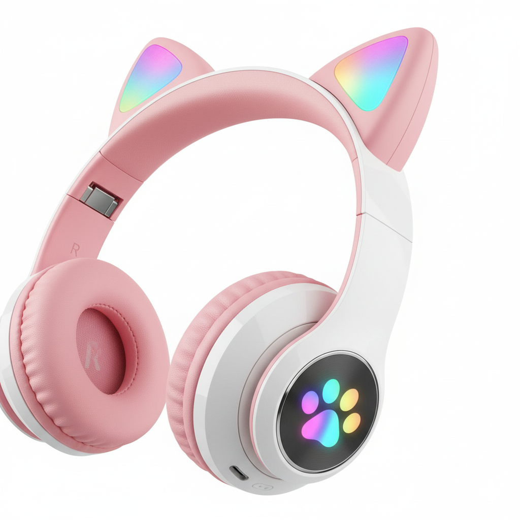 Дитячі бездротові навушники "Котячі вушка" | Bluetooth, з мікрофоном та LED-підсвіткою