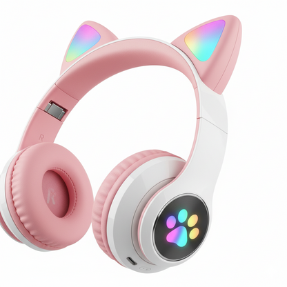 Дитячі бездротові навушники "Котячі вушка" | Bluetooth, з мікрофоном та LED-підсвіткою