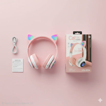 Дитячі бездротові навушники "Котячі вушка" | Bluetooth, з мікрофоном та LED-підсвіткою