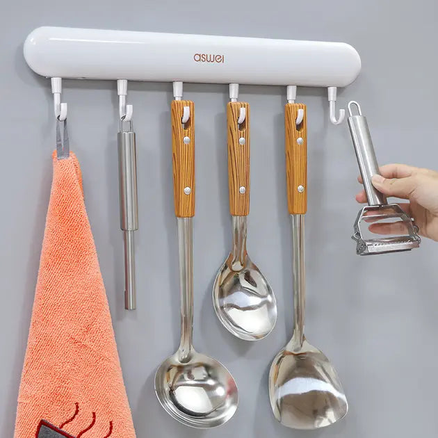 Універсальна настінна вішалка на липучці (планка з гачками) Towel Hook LY-839 | Біла | Без свердління - Nekasell